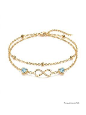 18K Yellow Gold Plated Infinity Birthstone Bracelet Anklet Adjustable Gift for